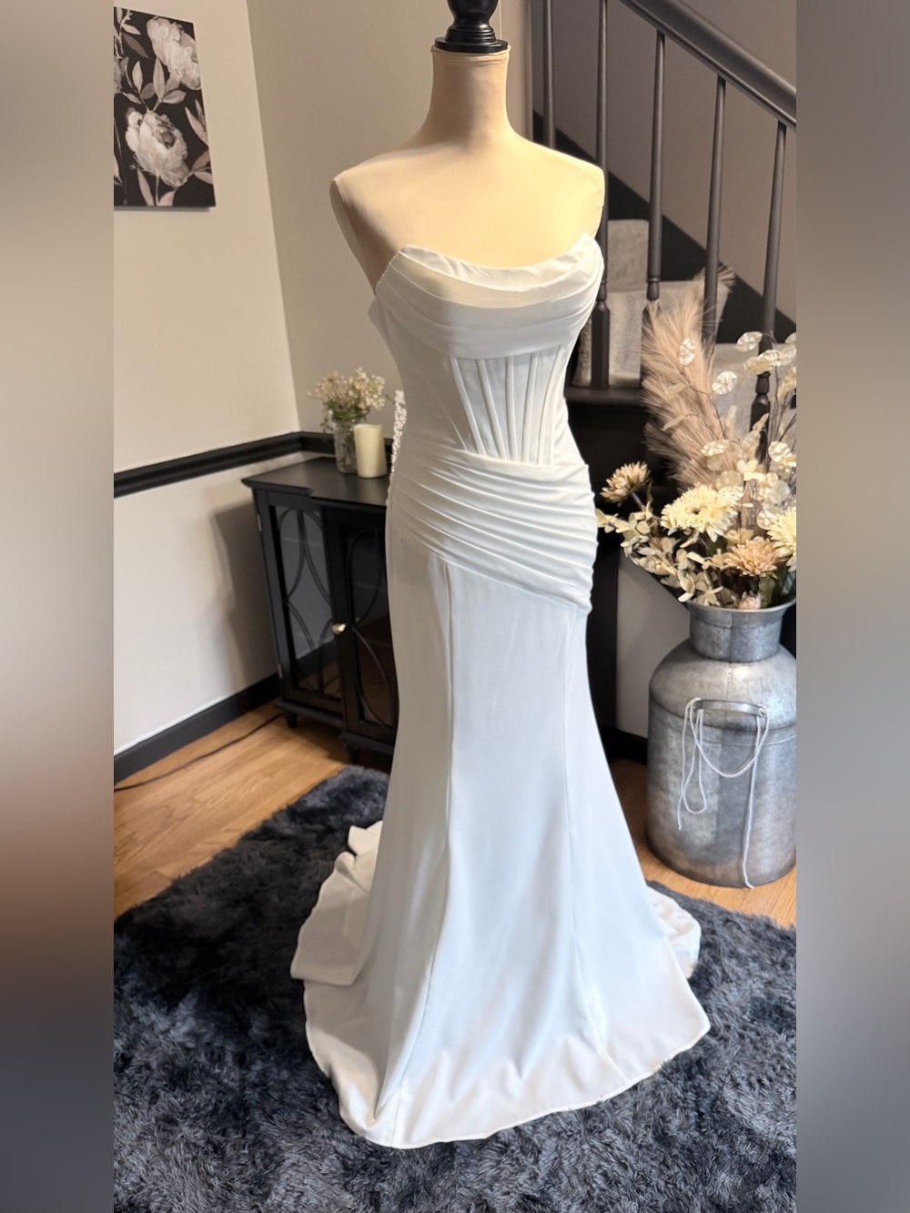 NWT Lulu's CLAUDETTE Strapless Satin White Corset Wedding Gown Small